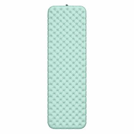 A mint green inflatable sleeping pad with a diamond-quilted pattern, shown vertically against a plain white background.