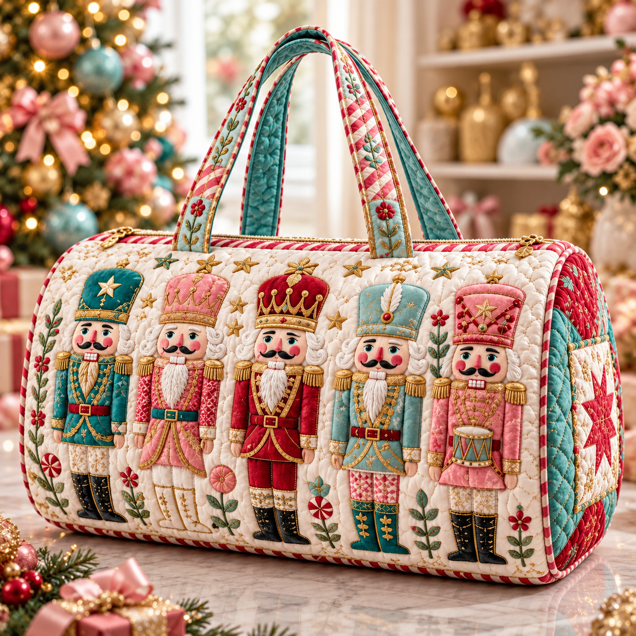 Women's Quilted Nutcracker Duffel Bag – Christmas Travel Tote Women's Quilted Nutcracker Duffel Bag – Christmas Travel Tote