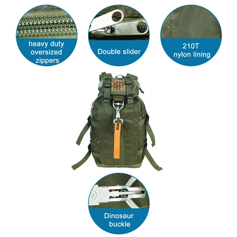 Waterproof Hiking Backpack – Lightweight Trekking & Camping Daypack Green backpack with features highlighted on a white background