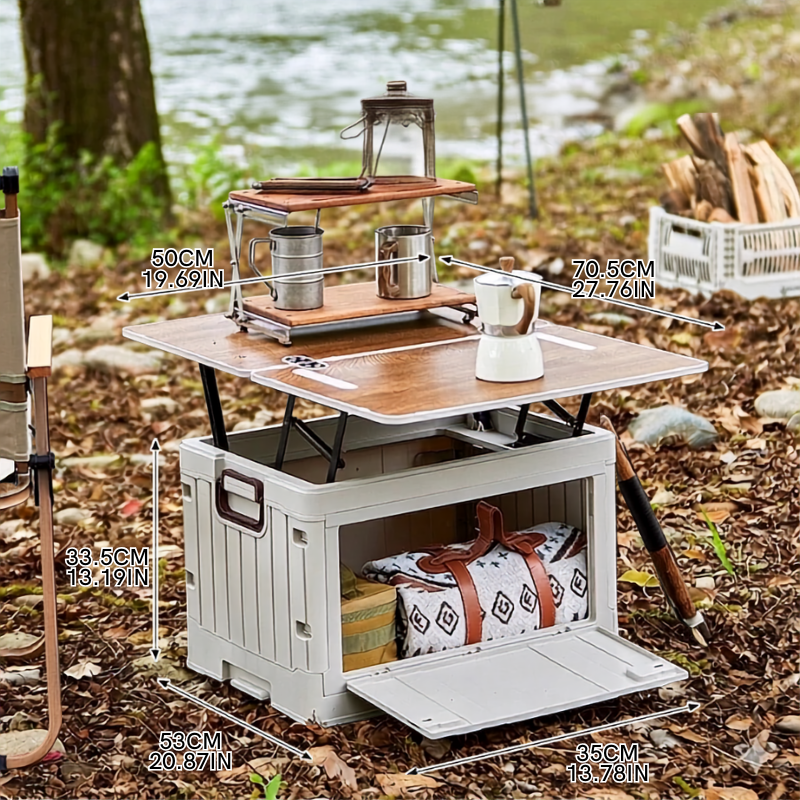 Folding Storage Box – Wooden Lid Camping & Trunk Organizer Folding Storage Box – Wooden Lid Camping & Trunk Organizer