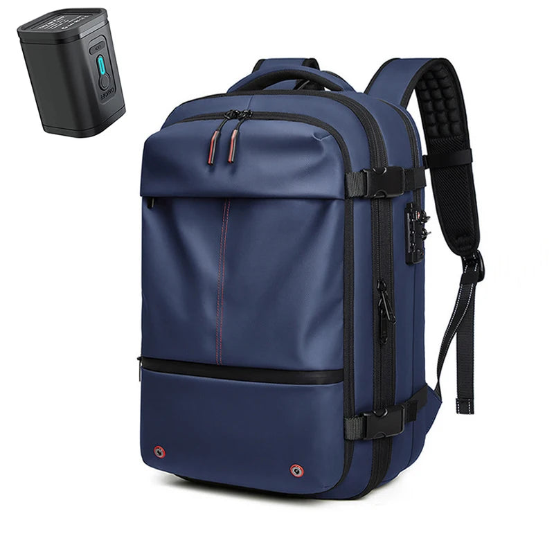 Vacuum Compression Backpack – Large Capacity Travel & Business Bag Blue backpack with black accents on a white background