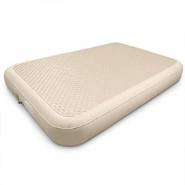 An inflatable camping bed by Sonuto, shown inflated on a clean white background with the brand logo in the top-left corner. The bed is a light beige/cream color with a quilted diamond-patterned top surface and a smooth, rounded bottom border.