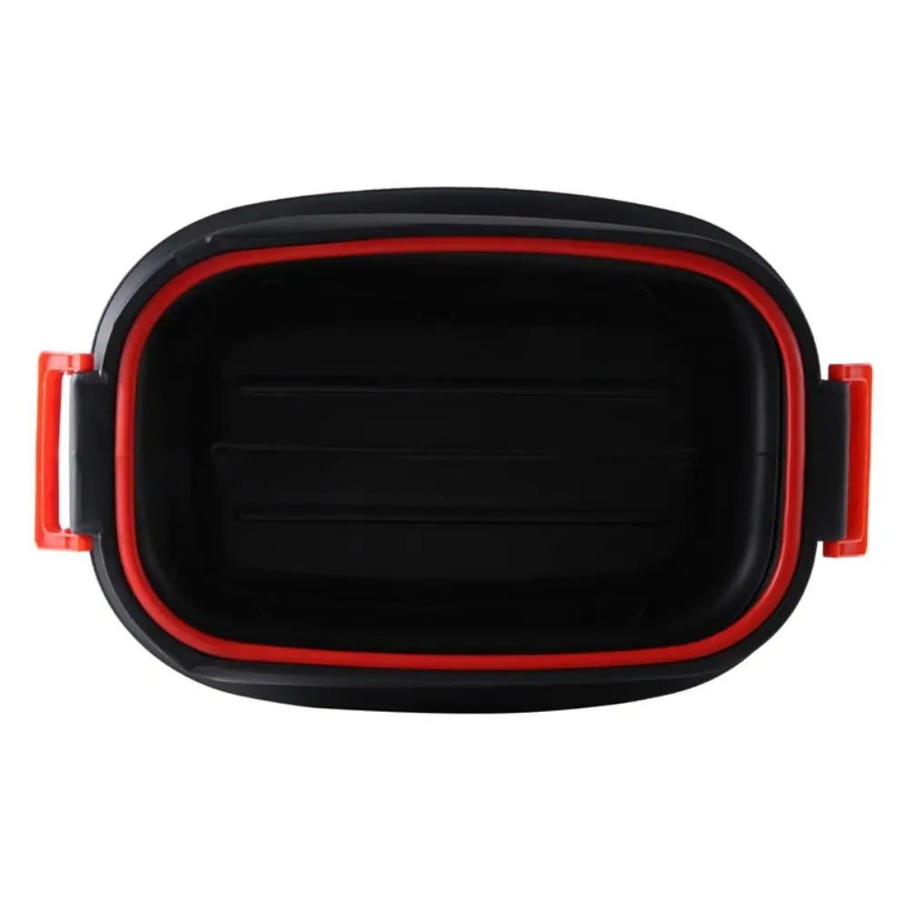 Collapsible Car Storage Bucket – Waterproof Rubbish Bin A black silicone or plastic container with a red inner rim and red side handles, shown from a top-down view on a plain white background.