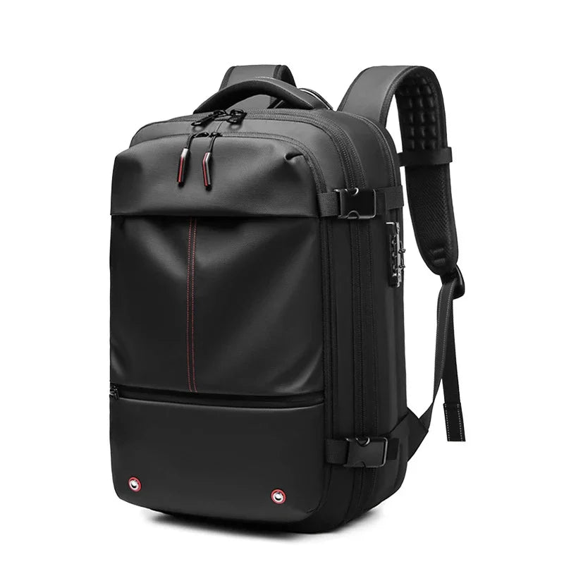Vacuum Compression Backpack – Large Capacity Travel & Business Bag Black backpack with red accents on a white background