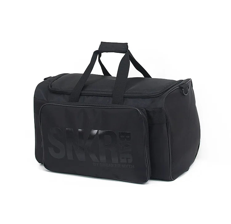 Travel Sneaker Bag – Large Capacity Sports & Gym Organizer Black duffel bag with 'Skechers' branding on a white background