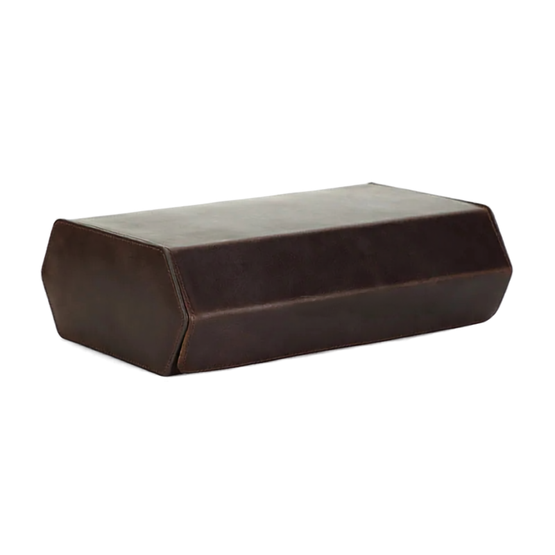 8-Slot Genuine Leather Watch Box – Vintage Watch Storage Organizer A dark brown leather rectangular bench or ottoman with a slightly angled top, shown on a plain white background.
