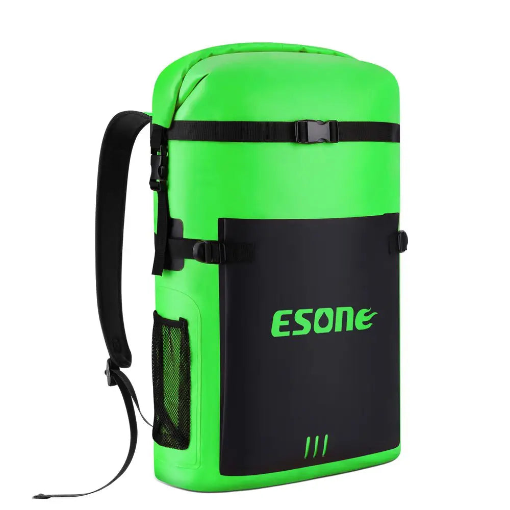 Waterproof Dry Bag Backpack – Foldable Beach Bag Green and black backpack with 'ESONE' branding on a white background