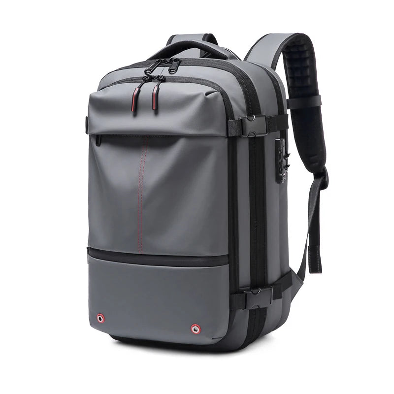 Vacuum Compression Backpack – Large Capacity Travel & Business Bag Gray backpack with black straps on a white background