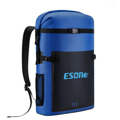 Blue and black backpack with 'ESONE' branding on a white background