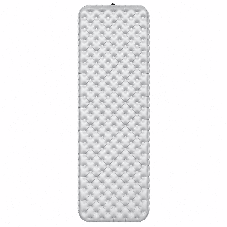 A white inflatable sleeping pad with a diamond-quilted pattern, shown vertically against a plain white background.