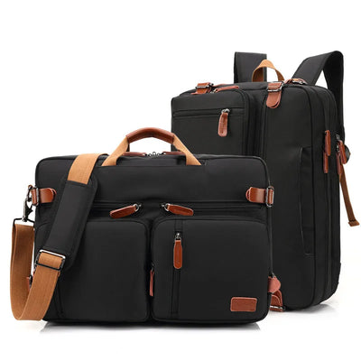 Set of black bags with brown accents on a white background