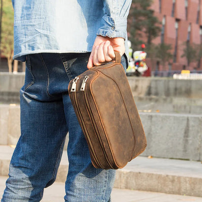 Genuine Leather Toiletry Bag for Men – Vintage Travel Cosmetic Organizer