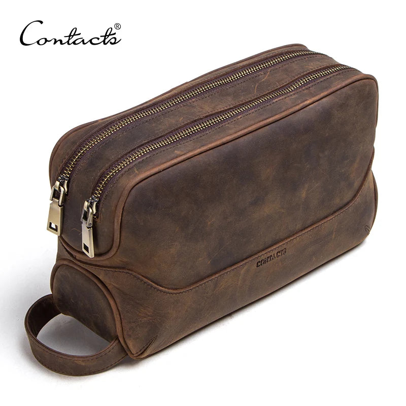 Genuine Leather Toiletry Bag for Men – Vintage Travel Cosmetic Organizer