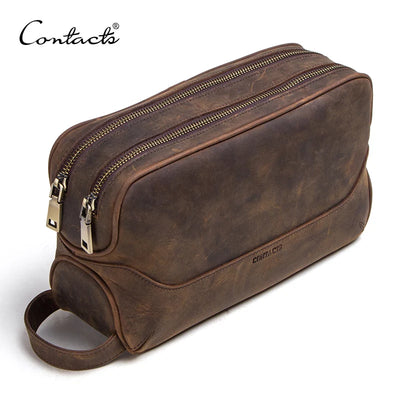 Genuine Leather Toiletry Bag for Men – Vintage Travel Cosmetic Organizer