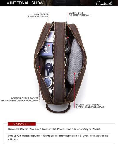 Genuine Leather Toiletry Bag for Men – Vintage Travel Cosmetic Organizer