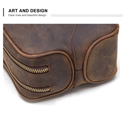 Genuine Leather Toiletry Bag for Men – Vintage Travel Cosmetic Organizer