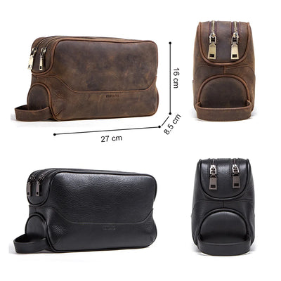 Genuine Leather Toiletry Bag for Men – Vintage Travel Cosmetic Organizer
