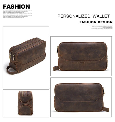 Genuine Leather Toiletry Bag for Men – Vintage Travel Cosmetic Organizer