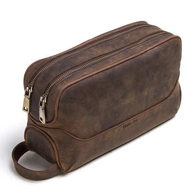 Genuine Leather Toiletry Bag for Men – Vintage Travel Cosmetic Organizer