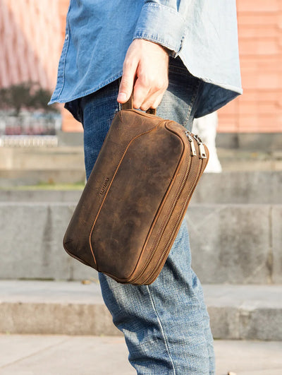 Genuine Leather Toiletry Bag for Men – Vintage Travel Cosmetic Organizer
