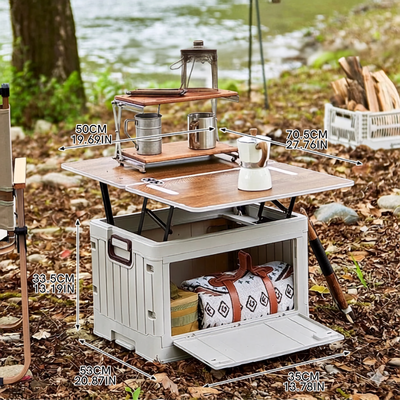 Folding Storage Box – Wooden Lid Camping & Trunk Organizer