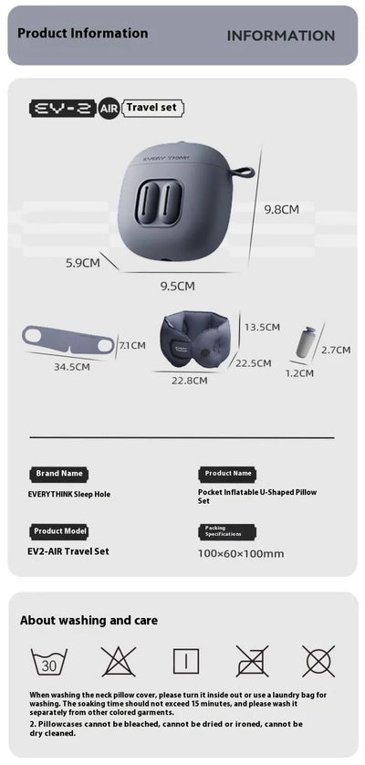 U-Shaped Inflatable Travel Pillow – Foldable Portable Neck Support Cushion