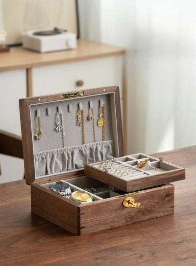 Solid Wood Travel Jewelry Box with Lock – Portable Jewelry Organizer