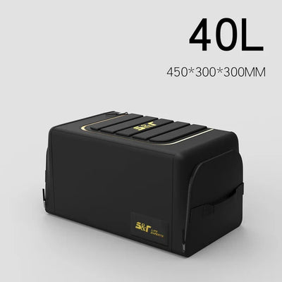 Black suitcase with S&R logo on a light gray background