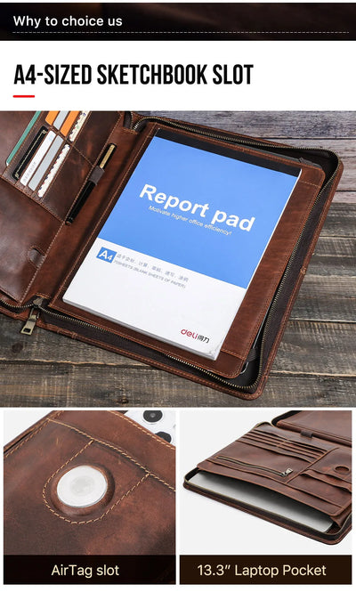 Leather Portfolio Organizer for MacBook & iPad – Travel Document Bag