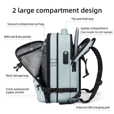 Vacuum Compression Laptop Backpack – USB Charging Travel & Hiking