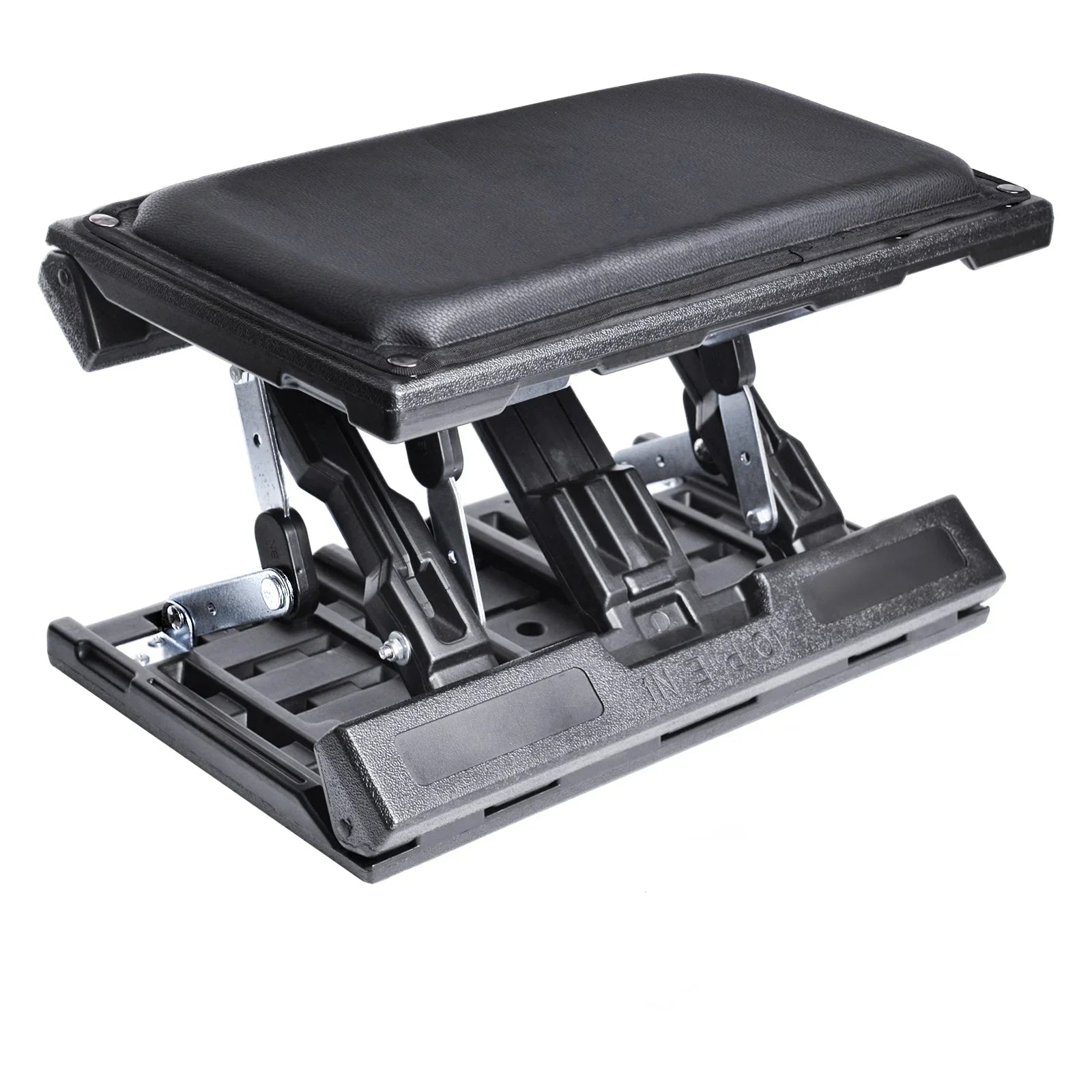 Black adjustable office chair with cushioned seat on a white background