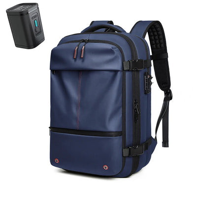 Blue backpack with black accents on a white background