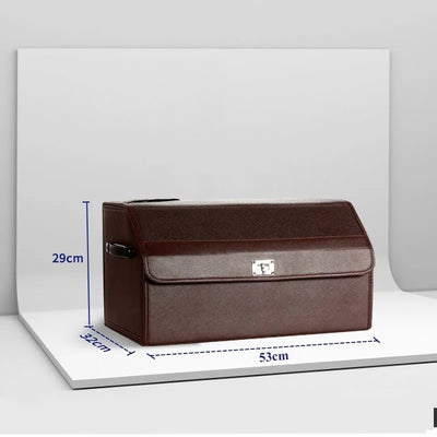 A brown rectangular storage or organizer box shown on a white studio backdrop with dimension labels indicating 53 cm width, 29 cm height, and 32 cm depth.
