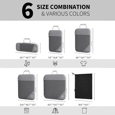 Gray bags with measurements and size combinations on a white background