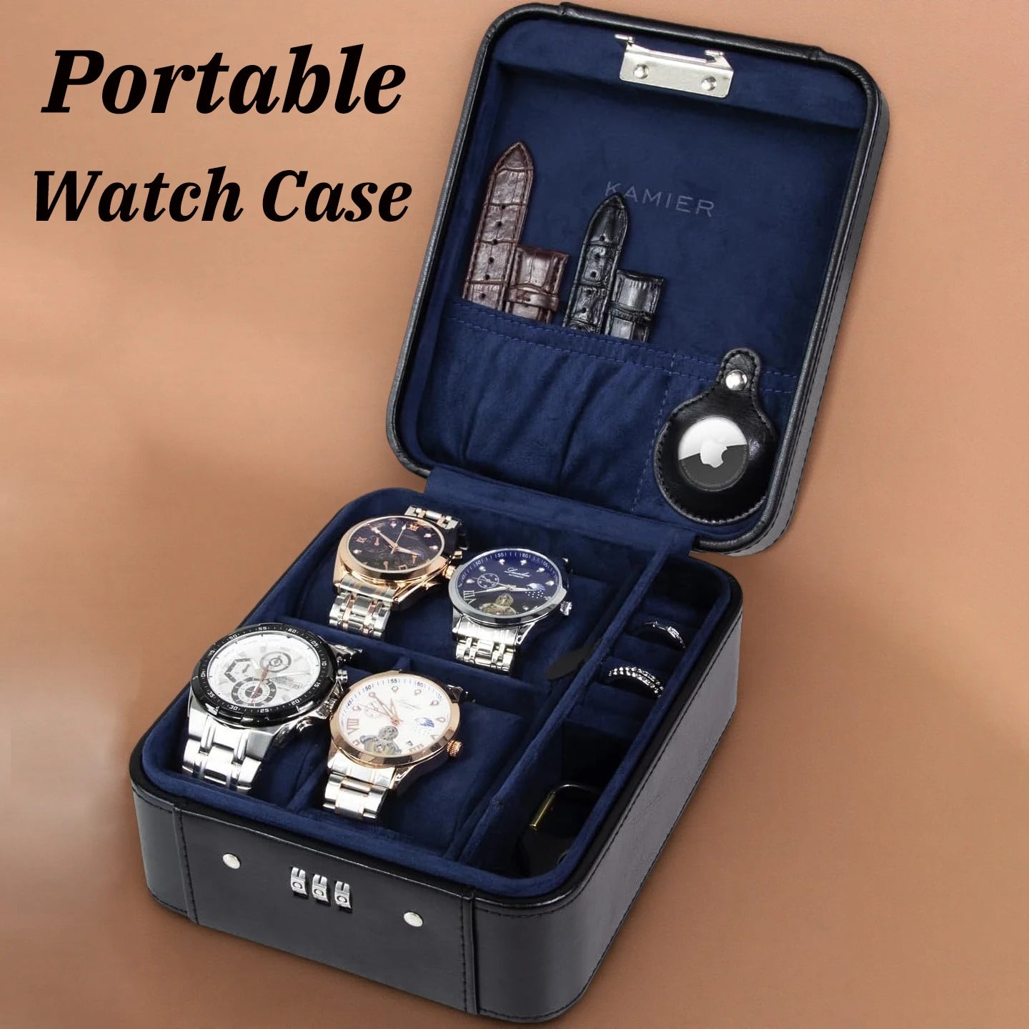 Travel Watch & Jewelry Case with Combination Lock – PU Leather Organizer