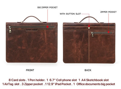Leather Portfolio Organizer for MacBook & iPad – Travel Document Bag