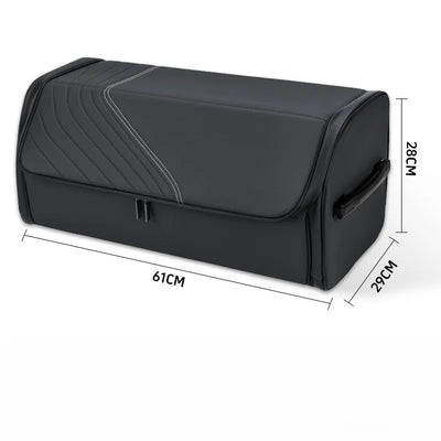 Black storage trunk with dimension markings showing 61cm length, 28cm height, and 29cm width on a white background.