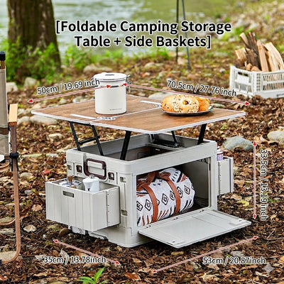 Folding Storage Box – Wooden Lid Camping & Trunk Organizer