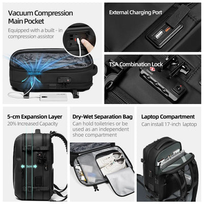 Vacuum Compression Travel Backpack – 17-Inch Laptop & Hiking Backpack