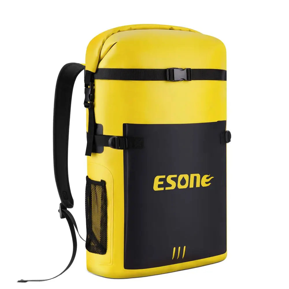 Yellow and black backpack with 'ESONE' branding on a white background