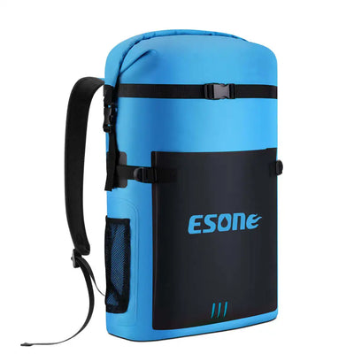 Blue and black backpack with 'ESONE' branding on a white background