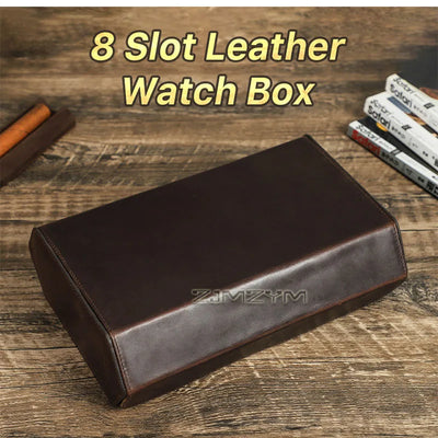8-Slot Genuine Leather Watch Box – Vintage Watch Storage Organizer