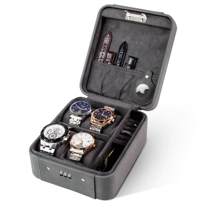 Travel Watch & Jewelry Case with Combination Lock – PU Leather Organizer