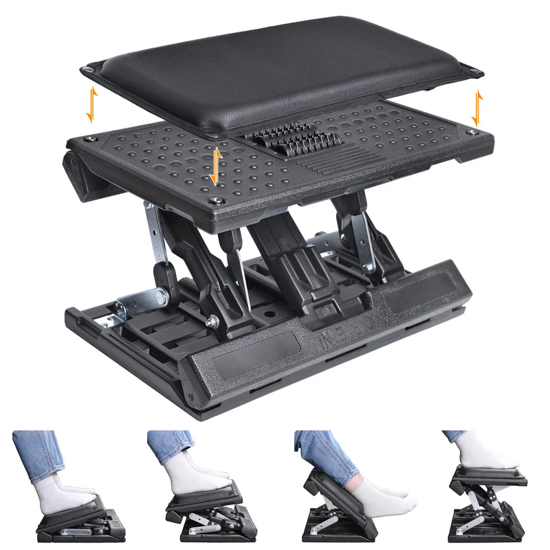 Black adjustable office chair with cushioned seat on a white background