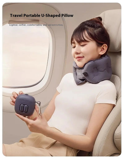 U-Shaped Inflatable Travel Pillow – Foldable Portable Neck Support Cushion