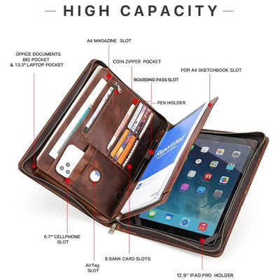 Leather Portfolio Organizer for MacBook & iPad – Travel Document Bag