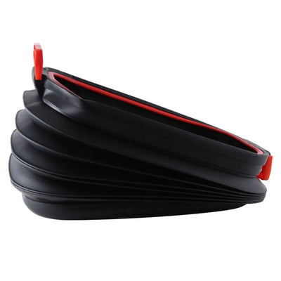 A black inflatable neck strap or chin strap with red accents and a red pull tab, shown on a plain white background.