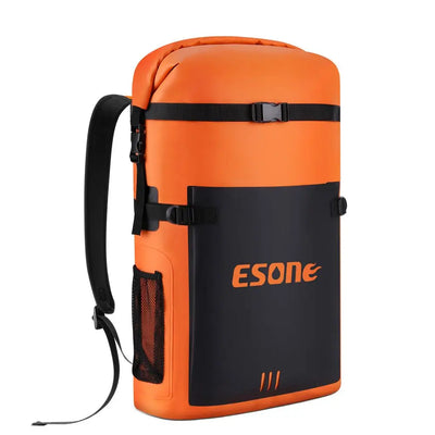 Orange and black backpack with 'ESONE' branding on a white background