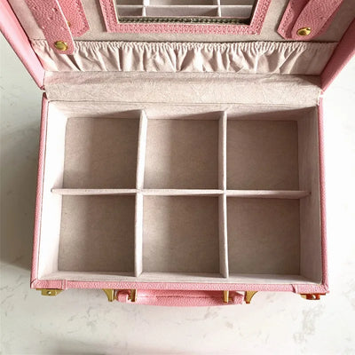 Leather Travel Jewelry Box with Mirror – Double-Layer Jewelry Organizer