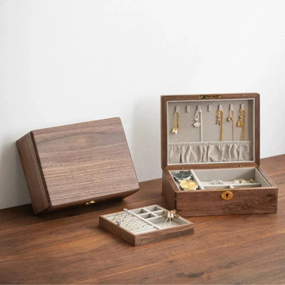 Solid Wood Travel Jewelry Box with Lock – Portable Jewelry Organizer